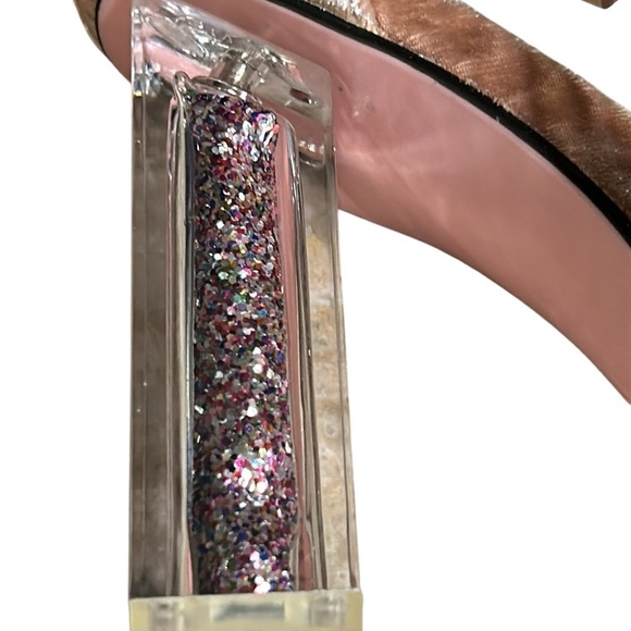 Qupid pink crushed velvet 4” square glitter heels. Clear ,sheer at toes,EC ,box - Picture 4 of 12